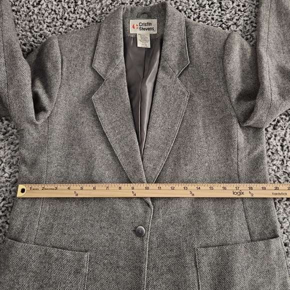 Vintage Women's Gray Wool Tweed Blazer Size 16 M L Cristin Stevens Jacket Fall - Picture 9 of 13